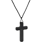 xuanhang Black Wooden Cross Necklace for Men Women,Men’s Vintage Olive Wood Cross Crucifix Pendant necklaces, Christian Jesus Cross Necklace for Men Women,Religious Prayer Necklace,Black Rope Chain