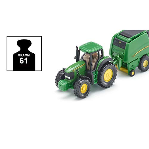 SIKU 1665, John Deere Traktor mit Ballenpresse inkl. 2 Ballen, Metal/Kunststoff, Grün, Bewegliche Teile – Bild 6