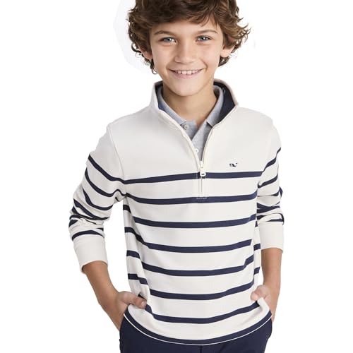 vineyard vines Boys’ Breton Stripe Saltwater Quarter-Zip, Nautical Navy