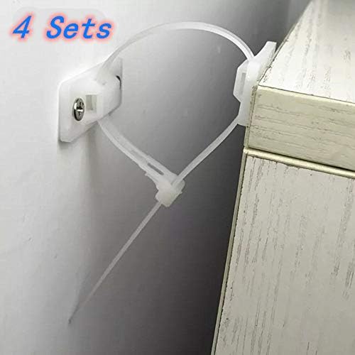 4 Sets Nylon Anti-Tip Furniture Anchor Straps White Attach Furniture to Wall Keeping Baby Pet Safety from Falling Furniture, Mom's Helper Doubling as Cable Tie Straps