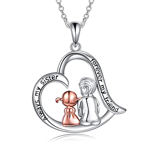 YFN Sister Gifts from Brother for Sister Sterling Silver Brother and Sister Necklace Jewellery for Birthday Christmas Gifts (silver-sister brother necklace)