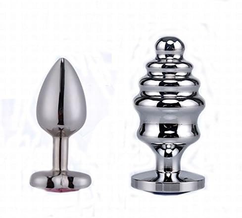 SHEEZOM 2 Pack An-al Plug, Small Size Heart and Medium Screw Bu-tt Plug, Diamonds Jewellery for Beginner Advanced Use