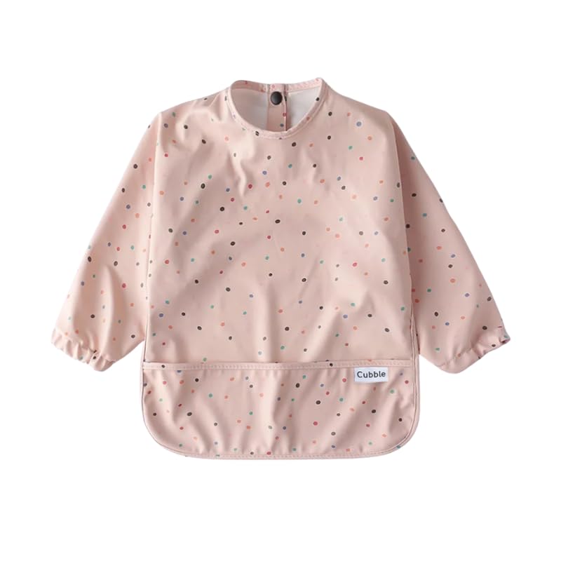 Cubble Waterproof Coverall Baby Feeding Bibs for Mealtimes and Messy Play, Adjustable, Baby Weaning (Terrazzo/Pink, Small (6-12M))