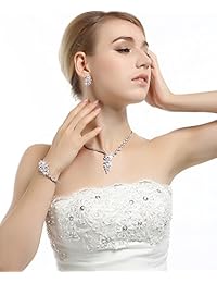 UMODE - Conjunto de joyería para novia con circonita cúbica de corte marquesa, collar y pulsera para mujer