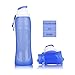 HAMSWAN 500ml Water Bottle Bpa Free Silicone Foldable Bottle with Hook [Leakproof, Heatproof, Portable, Semi-Transparent] for Outdoor Sports (17OZ)- Blue