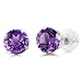 Gem Stone King 1.00 Cttw 14K White Gold Purple Amethyst Stud Earrings For Women Men | Gemstone Birthstone | Round 5MM