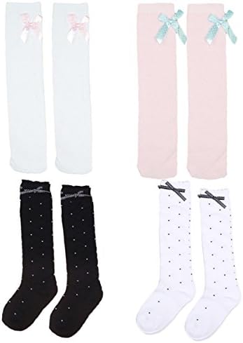 4 Pairs Black White Knee Socks for Girls 3-6 Years Sport Cotton Socks Bow Children
