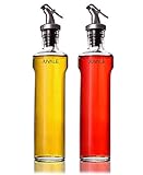 Oil and Vinegar Dispenser Salad Dressing Cruet Glass Bottle 2 Piece Set - With Lever Release Pourer - 12 oz