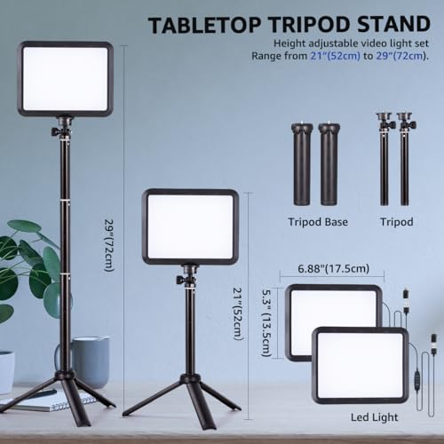 LED Photography Lighting Kit, NiceVeedi 2-Pack 8” Portable Video Light with Adjustable Tripod Stand, 2800K-6500K Dimmable Softlight Studio Light for for Zoom, Game Streaming, YouTube