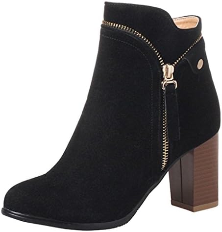 SHOWHOW Women's Comfy Side Zipper Faux Suede Ankle Boots