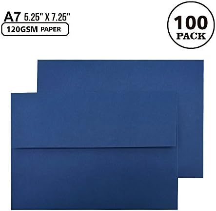 A7 Navy Blue Invitation 5x7 Envelopes 100 Count- Self Seal, Square Flap,Perfect for 5x7 Cards, Weddings, Birthday, invitations, Graduation, Baby Shower, 5.25 x 7.25 Inches, 100 Pack, (Navy blue)