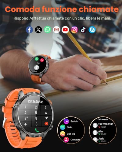 BANLVS 2026 Men's Military Smartwatch with 1000 mAh/LED Light, 1.91 Inch AMOLED Smartwatch Watch with Bluetooth Calls, 110+ Sports Modes, 5ATM, 24H Sleep/Heart Rate/SpO2, Android iOS