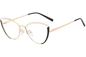 kachawoo Cat Eye Glasses Frame Women Full Metal Blue Light Blocking Glasses Optical Black