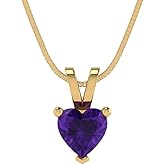 Clara Pucci 14K Yellow Gold Plated Solitaire 16" Box-Chain Necklace - Sterling Silver 0.5ct Heart Cut Amethyst Pendant