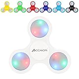 Fidget Hand Finger Spinner, Accmor EDC Toys with Battery Replaceable LED Lights Helps Stress Reducer Relieves ADHD Anxiety for Kids & Adults-White