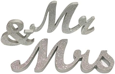 Mr And Mrs Silver Letters Sign Wooden Standing Top Table Wedding Decoration