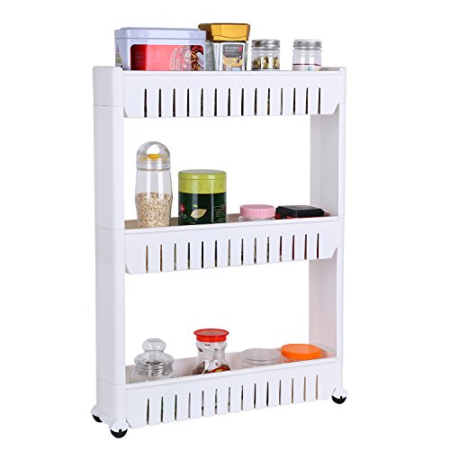 HOMFA Gap Storage Slim Slide Out Tower Rack Shelf with Wheels for Laundry, Bathroom & Kitchen (3-tier)