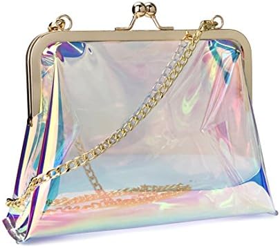 Hoxis Clear Transparent PVC Kiss Lock Chain Cross Body Bag Womens Clutch