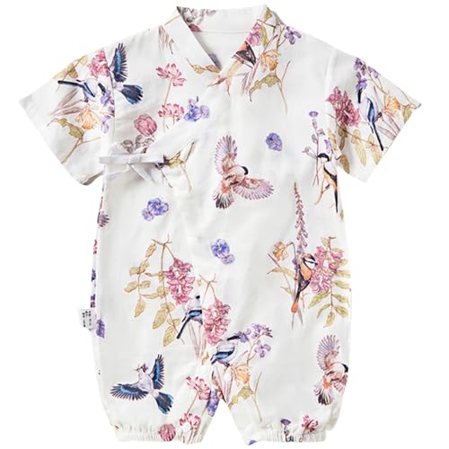 BINIDUCKLING Baby Kimono Style Wrap Over Bodysuit Soft Muslin Fabric Graphic Print