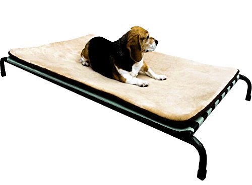 Premium Heavy Duty Metal Elevated Pet Bed with Textilene Fabric with Waterproof Memory Foam Beige Color Mat Topper for Medium to Large Dog 42