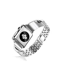 S4tEam   Pulsera compatible con Apple Watch Band Series 4 Serie 3 Series 2 Series 1, pulsera de eslabones de metal decorada con diamantes de imitación para mujer, Plateado