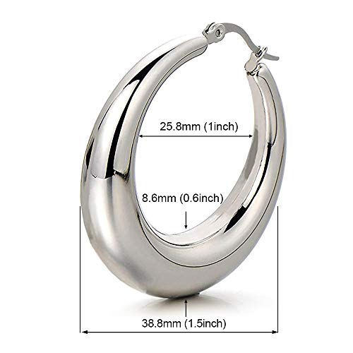 DOMEI Thick Chunky Hoop Earrings Gold, Chunky Gold Hoop Earrings Small, 14k Gold Plated Chunky Tube Hoop Earrings for Women (Silver)