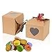 Kraft Boxes with Tags and Ribbons for Cake Candy Treat Holiday Party Birthday Homemade Favor 5x5x4 Inch (Pack of 16)