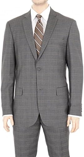 Zonettie Regular Fit Gray Windowpane Two Button Suit