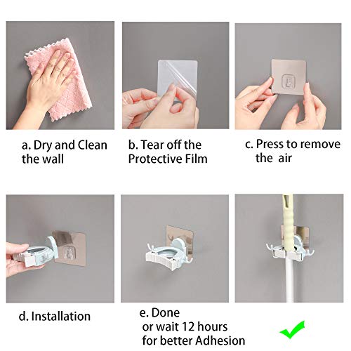 WAVALP Broom Holder Wall Mount with Command Hooks Heavy Duty Mops