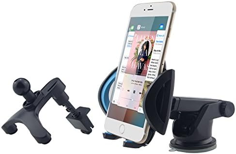 UNgHii 2-in-1 [Easy One Touch] Car Windshield/Dashboard/Air Vent Universal Phone Mount Cradle,Car Holder For iPhone Samsung Huawei HTC and More (Blue)