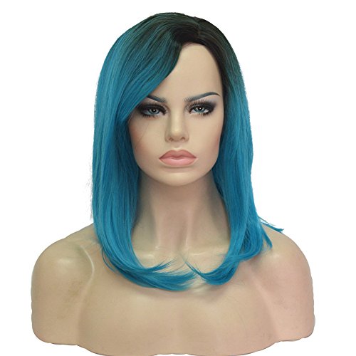 Aimole Women's Wig Ombre Light Blue Bob Medium Long Hairstyle Synthetic Full Wigs