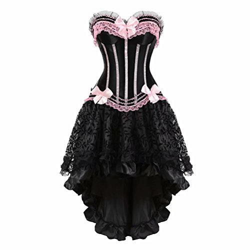 Corsetto-Bustino-in-Pizzo-con-Gonna-Tutu-Elegante-Donna-Sexy-Halloween-Costumi-Natale-Abito-Set-Rosa-S