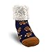 Pudus Gingerbread Navy Cozy Winter Slipper Socks for Women and Men with Non-Slip Grippers and Faux Fur Sherpa Fleece - Adult Regular Fuzzy Socks