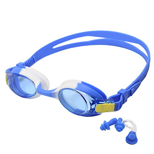 Kids Swim Goggles,Padida Swimming Goggles No Leaking Clear Vision, UV Protection,Anti-Fog , with Free Protection Case ,Nose Clip&Ear Plugs ,Special Designed for Kids Child (blue)