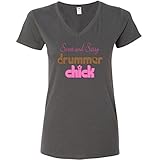 Inktastic Women's Sassy Drummer Chick Junior V-Neck T-Shirts XX-Large Charcoal