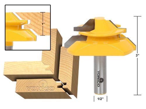 Yonico 15122 Large Lock Miter Router Bit with 45-Degree and 1-Inch Stock 1/2-Inch Shank