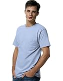 Hanes Heavyweight Tagless Pocket Tee, Light Blue, Medium