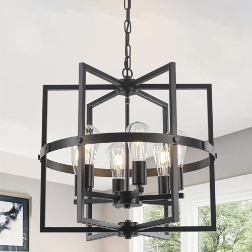 GZDEZCL Black Chandeliers for Dining Room 6-Light Modern Farmhouse Chandelier for Entryway, 19'' Metal Hanging Pendant Light Fixtures for Kitchen Island Foyer Bedroom Hallway