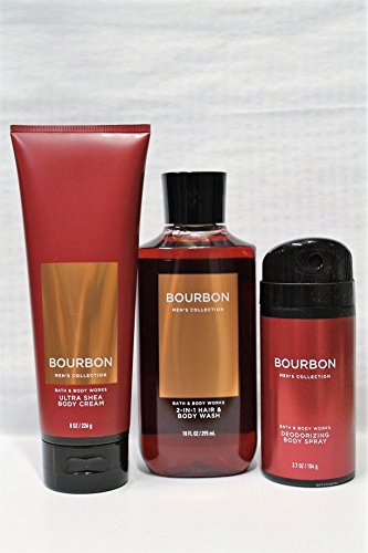 Bath & Body Works - Signature Collection - Bourbon - 2-in-1 Hair + Body Wash - Deodorizing Body Spray & Ultra Shea Body Cream - designed just for him!