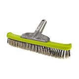 POOLWHALE 10'' Heavy Duty Wire Brush with Stainless Steel Bristles,Suitable for Concrete and Gunite Pools and Walkways