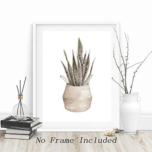 Unframed Abstract Potted Art Poster Modern Style Cactus Art Print,Set of 3（8''x10''） Leaves Wall Art Canvas Painting for Living Room Decor,Housewarming Gift - Thumbnail 4