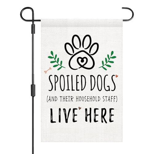 Spoiled Dogs and Their Household Staff Live Here Garden Flag 12 x 18 Inch Double Sided Funny Burlap Funny Paw Prints Garden Flags Gifts for Pet Lovers Farmhouse Yard Lawn Outdoor Decoration at Amazon