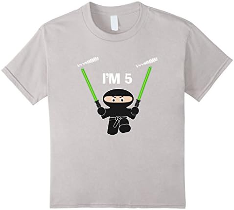 unisex-child 5th Birthday, I'm 5, Ninja with Light Sabers, Funny T-shirt 6 Silver