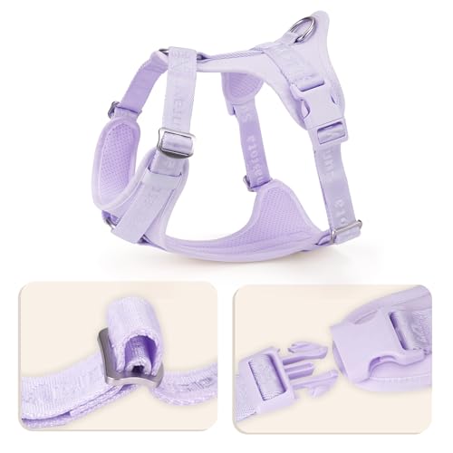 Sunraymascota Soft Lycra Padded Dog Harness,Mesh Breathable Comfortable Vest,Adjustable Size for Small Medium Large Breeds Safe with Two Buckles (Light Purple,M)