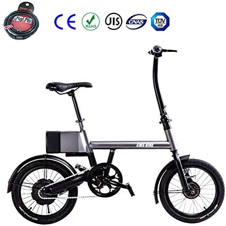 Zhixing High-carbon steel Foldable Electric Mountain Bike 16" Citybike Commuter Bike with 36 V 6 Ah Removable Lithium Battery LCD Display Drum brake Ebike Ultralight,Gray