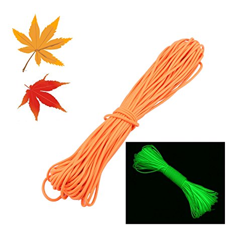 Orange Night Glow Paracord 9 Strand 550 lb Luminous Fluorescent Rope for Outdoor Survival Gear Camping Hiking Emergency Use 25 Feet Cord