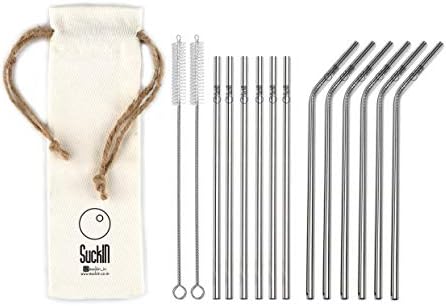 SuckIN Eco-friendly Stainless Steel Drinking Straws (Food Grade, Reusable) (Regular Bent+ Straight combo- Juices/Cocktails) - Set of 12