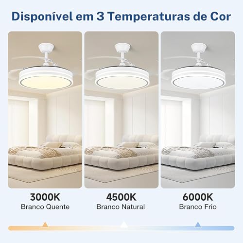 Ventilador de Teto com Luz LED Branco, 42'' Ventilador Regulável com Controle Remoto, Adequado para Quartos, Salas de Estar, Salas de Jantar e Cozinhas