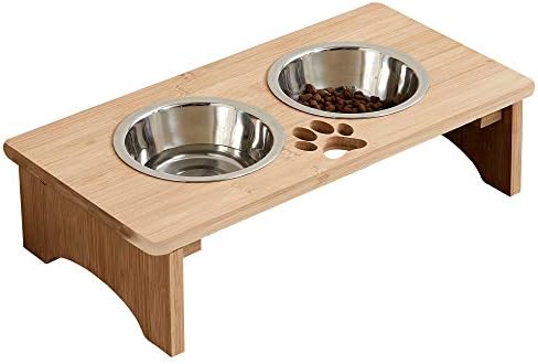 MRECHIR Raised Pet Bowls for Cats and Dogs, Bamboo Elevated Dog Cat Food and Water Bowls Stand Feeder for Small to Large Dogs and Cats(4” Tall)