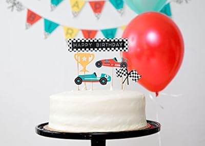 Vintage Race Car- Cupcake, Cake Toppers | Checkered Flags, Trophy | Racing Car Decorations | Birthday | Baby Shower | Car Theme | Kids Party Decor | Dessert Topper | Food Pick